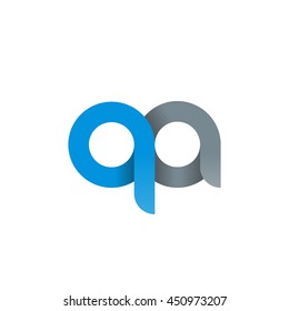 initial letter qa modern linked circle round lowercase logo blue gray