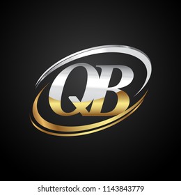initial letter QB logotype company name colored gold and silver swoosh design. isolated on black background.