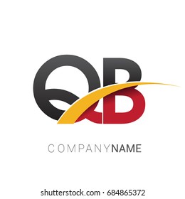 initial letter QB logotype company name colored red, black and yellow swoosh design. isolated on white background.

