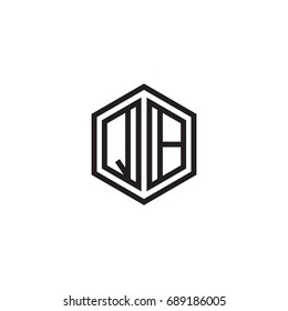 Initial letter QB, minimalist line art monogram hexagon logo, black color