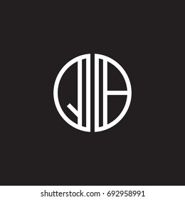 Initial letter QB, minimalist line art monogram circle shape logo, white color on black background