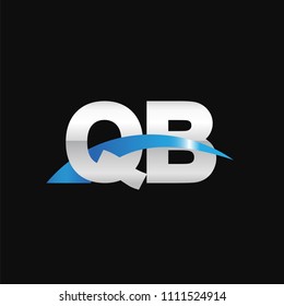 Initial letter QB, overlapping movement swoosh logo, metal silver blue color on black background