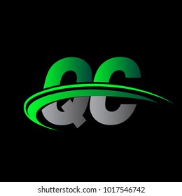 initial letter QC logotype company name colored green and black swoosh design. vector logo for business and company identity.