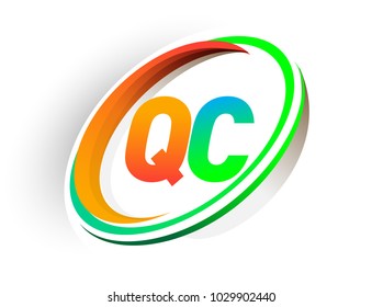 initial letter QC logotype company name colored orange and green circle and swoosh design, modern logo concept. vector logo for business and company identity.