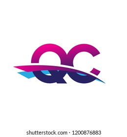 initial letter QC logotype company name colored blue and magenta swoosh design. vector logo for business and company