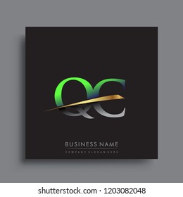 initial letter QC logotype company name colored green and gold swoosh design. vector logo for business and company