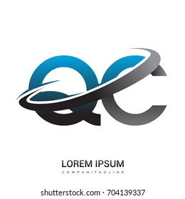 initial letter QC logotype company name colored blue and grey swoosh design. logo design for business and company identity.