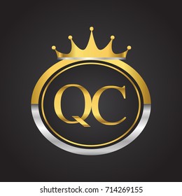 initial letter QC logotype company name with oval shape and crown, gold and silver color. vector logo for business and company identity.