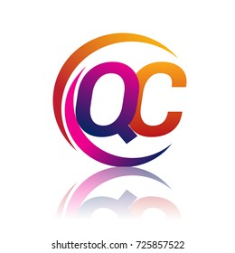 initial letter QC logotype company name orange and magenta color on circle and swoosh design. vector logo for business and company identity.