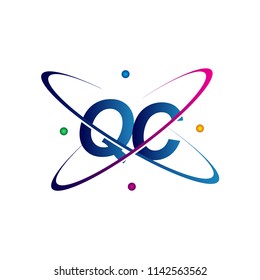initial letter QC logotype science icon colored blue, red, green and yellow swoosh design. vector logo for business and company identity.
