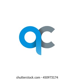 initial letter qc modern linked circle round lowercase logo blue gray