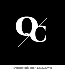 Initial Letter QC Monogram Sliced. Logo template isolated on black background