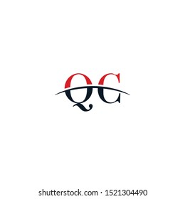 Initial letter QC, overlapping movement swoosh horizon logo company, logo symbol,logo design initial inspiration in red and dark blue color vector