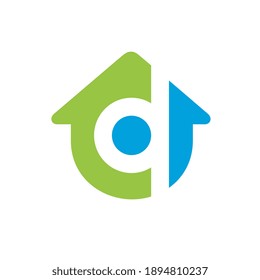 Letra inicial qd o elementos de plantilla de diseño de logotipo de la casa dq, icono de vector de hogar