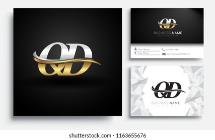 initial letter QD logotype company name colored gold and silver swoosh design. Vector sets for business identity on white background.