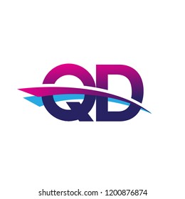 initial letter QD logotype company name colored blue and magenta swoosh design. vector logo for business and company