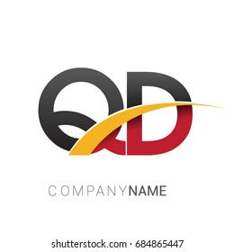initial letter QD logotype company name colored red, black and yellow swoosh design. isolated on white background.
