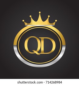 initial letter QD logotype company name with oval shape and crown, gold and silver color. vector logo for business and company identity.