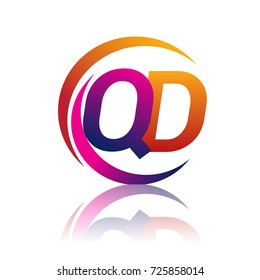 initial letter QD logotype company name orange and magenta color on circle and swoosh design. vector logo for business and company identity.