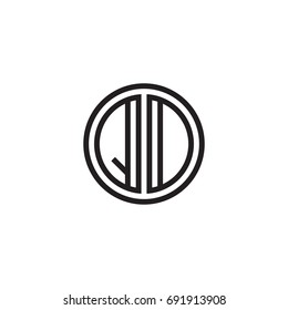 Initial letter QD, QO,, minimalist line art monogram circle logo, black color