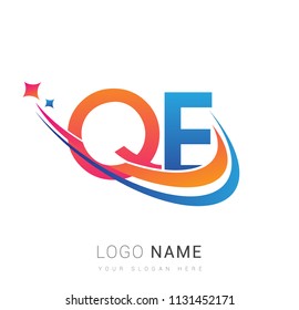 initial letter QE logotype company name colored orange, red and blue swoosh star design. vector logo for business and company identity.
