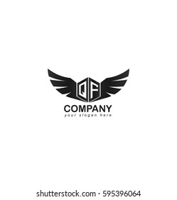 Initial Letter QF Hexagon Shape Logo with Wings Black