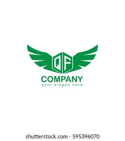 Initial Letter QF Hexagon Shape Logo with Wings Green