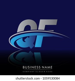 initial letter QF logotype company name colored blue and grey swoosh design. vector logo for business and company identity.