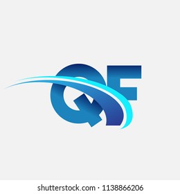 initial letter QF logotype company name colored blue and swoosh design. vector logo for business and company identity.
