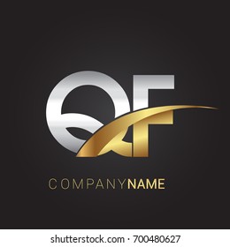 initial letter QF logotype company name colored gold and silver swoosh design. isolated on black background.