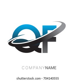 initial letter QF logotype company name colored blue and grey swoosh design. logo design for business and company identity.