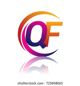 initial letter QF logotype company name orange and magenta color on circle and swoosh design. vector logo for business and company identity.