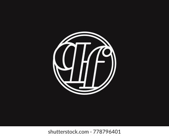 Initial letter qf lowercase outline inside the circle logo template white on black background