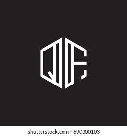 Initial letter QF, minimalist line art monogram hexagon shape logo, white color on black background