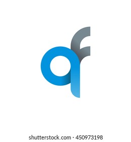 initial letter qf modern linked circle round lowercase logo blue gray
