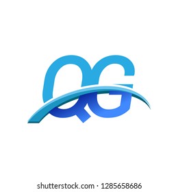 initial letter QG logotype company name colored blue and swoosh design. vector logo for business and company identity.