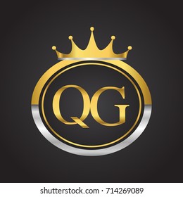 initial letter QG logotype company name with oval shape and crown, gold and silver color. vector logo for business and company identity.