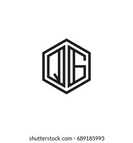 Initial letter QG, minimalist line art monogram hexagon logo, black color