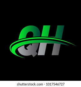 initial letter QH logotype company name colored green and black swoosh design. vector logo for business and company identity.