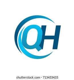 initial letter QH logotype company name blue circle and swoosh design. vector logo for business and company identity.