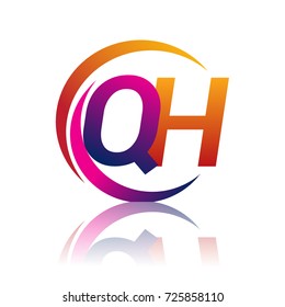 initial letter QH logotype company name orange and magenta color on circle and swoosh design. vector logo for business and company identity.