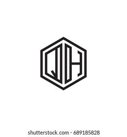 Initial letter QH, minimalist line art monogram hexagon logo, black color