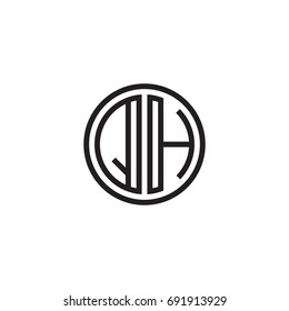 Initial letter QH, minimalist line art monogram circle logo, black color
