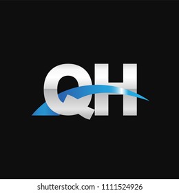 Initial letter QH, overlapping movement swoosh logo, metal silver blue color on black background