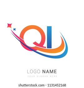 initial letter QI logotype company name colored orange, red and blue swoosh star design. vector logo for business and company identity.

