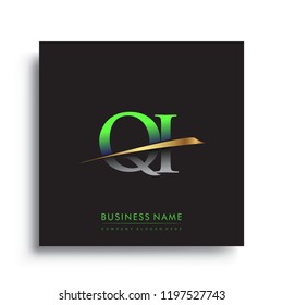 initial letter QI logotype company name colored green and gold swoosh design. vector logo for business and company
