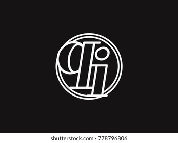 Initial letter qi lowercase outline inside the circle logo template white on black background