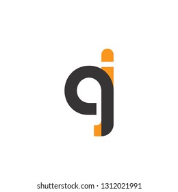 Initial Letter QJ Linked Circle Lowercase Logo Black Orange Icon Design Template Element - Vector