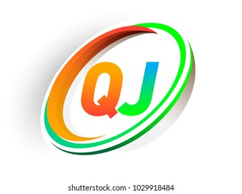 initial letter QJ logotype company name colored orange and green circle and swoosh design, modern logo concept. vector logo for business and company identity.