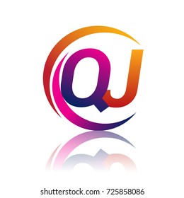initial letter QJ logotype company name orange and magenta color on circle and swoosh design. vector logo for business and company identity.